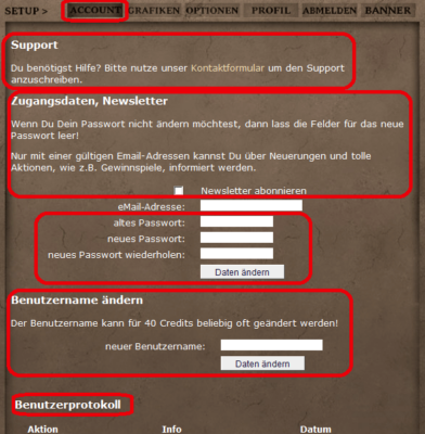 LOFD Setup Account-Einstellungen